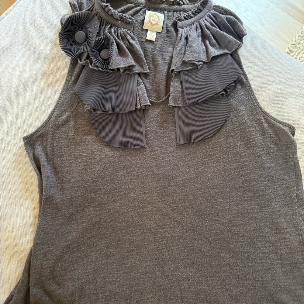 Ric Rac Anthropologie Gray Women's Ruffle tank Rough edges and pleated details